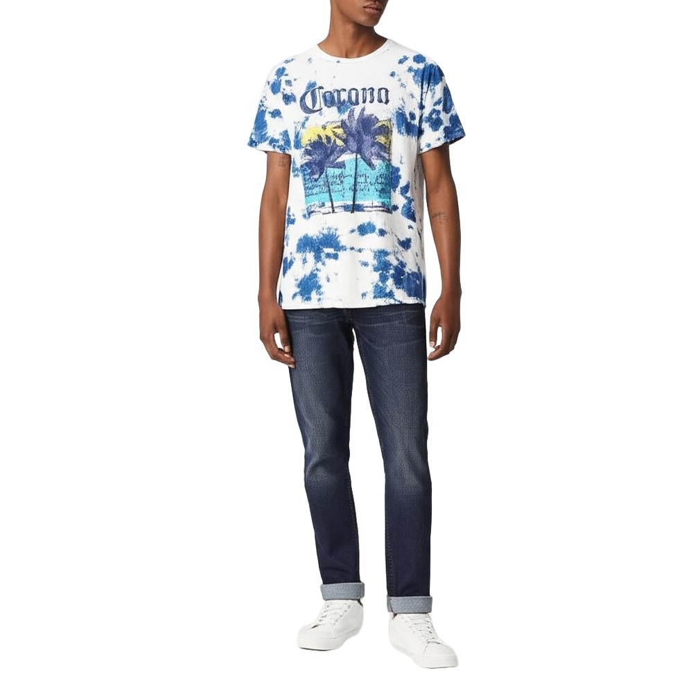 CORONA T-shirt Mens Size Small Blue White‎ Tie-Dye Palm Tree Beach Tropical